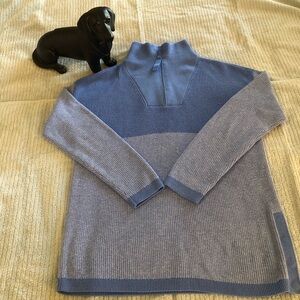 Women’s T by Talbots Sweater in Light & Dark Blue - snap side - Size M